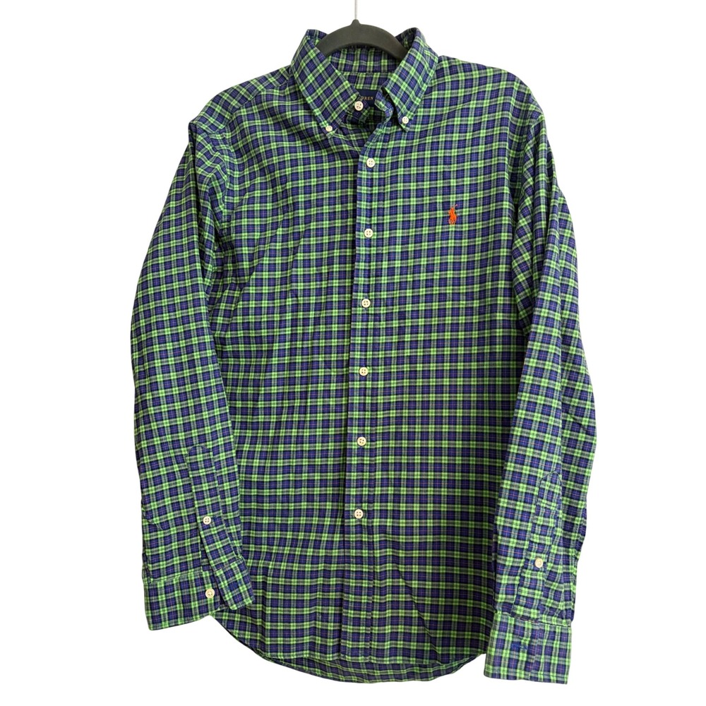 Ralph Lauren Plaid Button Down M Green Blue Preppy, Casual, Classic, Polo, Pony